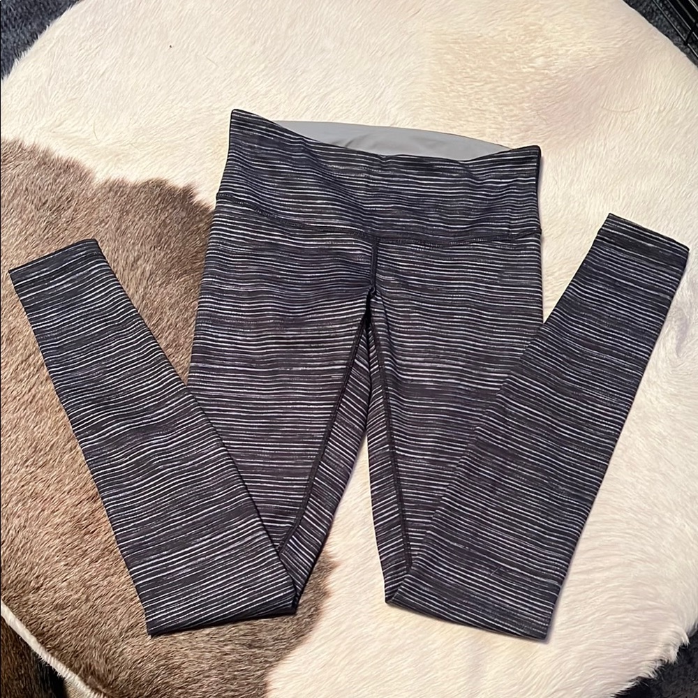 Lululemon Black and Gray Striped Leggings (never altered)